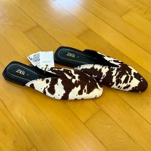 Zara mules, size 6.5, animal print, leather